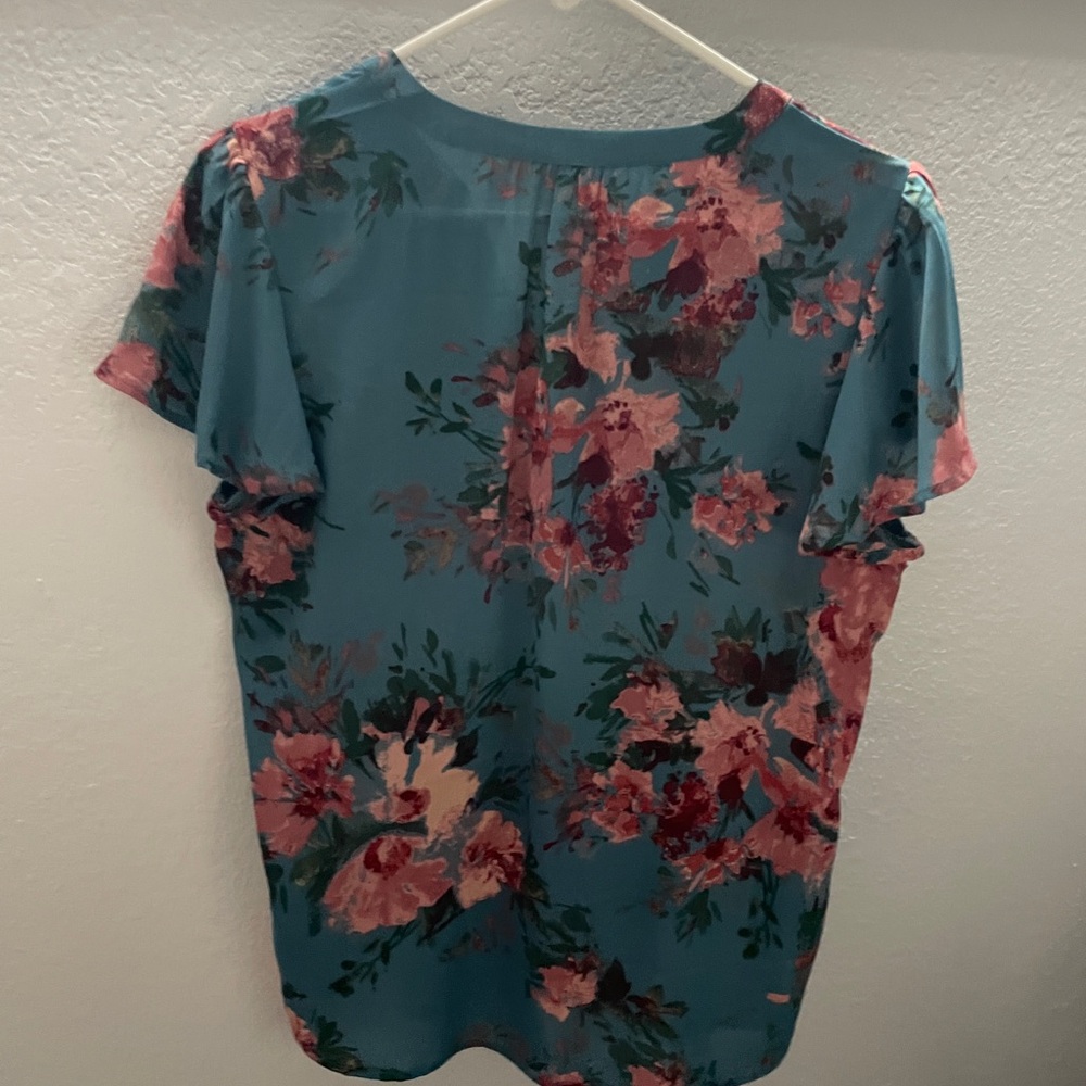 Maurices Teal and Pink Floral Blouse - Picture 3 of 3